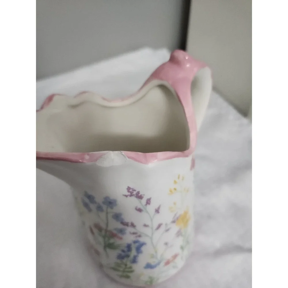 Dolly Parton Ceramic Pitcher Wildflower Butterfly Pink White Dolomite 5339142